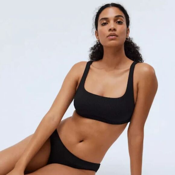 MADEWELL Ribbed Square-Neck Bikini Top S Black Swim Separates NWT B31 - Picture 1 of 6